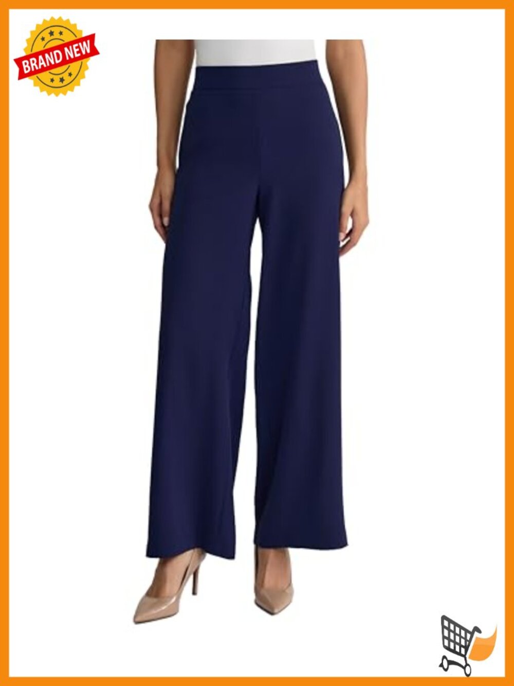 Women's Stretch Pull-On Wide Leg Work Pants High Rise Relaxed Fit Slacks